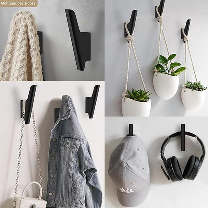 Wood Wall Hooks 4 Pack Coat Hooks Wall Mount Black Wooden Hooks for Hanging Hat, Bag, Backpack, Rustic Coat Hooks for Wall, Wood Towel Hooks for Bathrooms and Entryway Hooks (Black)