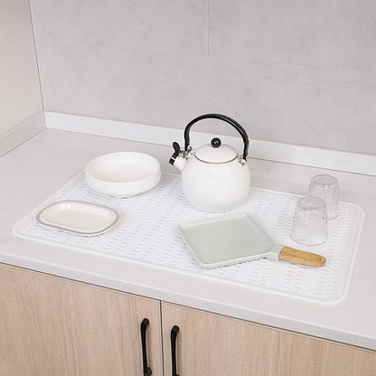 Silicone Dish Drying Mat for Multiple Usage,Easy clean,Eco-friendly,Heat-resistant Silicone Mat for Kitchen Counter or Sink,Refrigerator or Drawer Liner White 4XL 32 inches x 18 inches