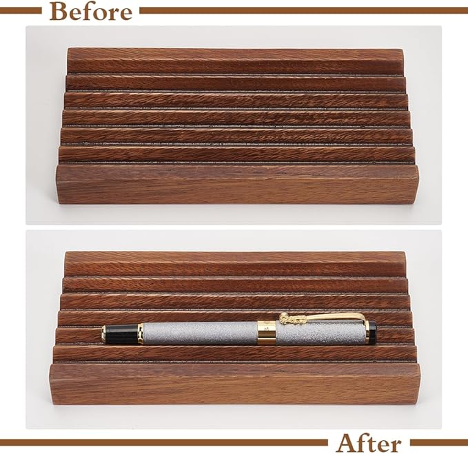 MAYJOYDIY Walnut Horizontal Pen Holder Rectangle Pen Holder Wooden Desk Organizer Pencil Holder with 6 Groove Stylish Vintage Fountain Pen Tray for Home Office Classroom Desktop Accessories