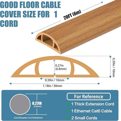 Floor Cord Covers for Wires 20FT Cable Hider Wire Cover Self Adhesive Cord Hider Floor for Offices, Homes, Workshops, Warehouses Cable Cavity 0.39" W x 0.27" H