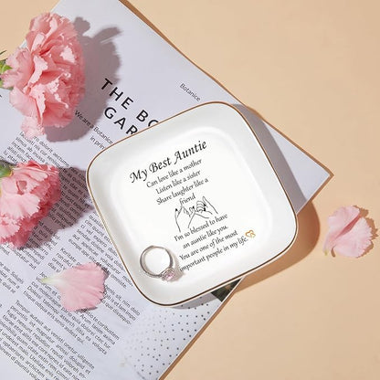PUDDING CABIN Aunt Gifts, Aunt Gifts from Niece, Nephew Jewelry Dish, Gifts for Aunt mothers day, Auntie Gifts - Aunt Birthday Gift, Aunt Christmas Gifts, Present Gifts for New Aunt, To Be Aunt