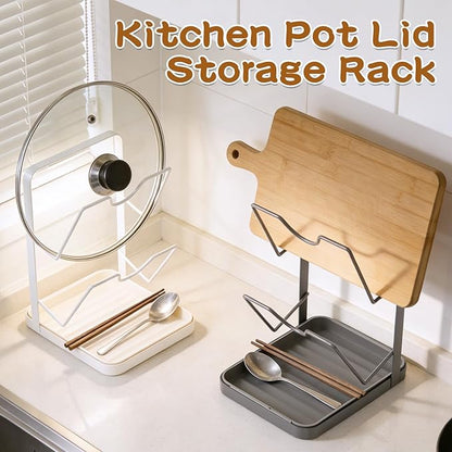 Kitchen Pot Lid Storage Rack, Pot Lid Holder With U-Shaped Vertical Slots, Multifunctional Kitchen Pot Cover Organizer for Countertop, With Removable Drip Tray for Stove Top (Black)