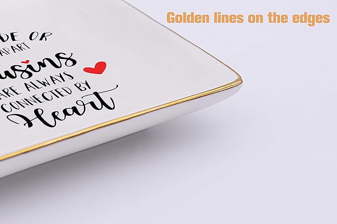 Topthink Side by or Miles Apart Cousins Are Always Connected Heart - Ceramic Jewelry Holder Ring Dish Trinket Tray Birthday Christmas Graduation Wedding Long Distance Going Away Gift for Cousin Her