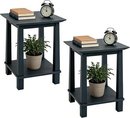 chairus Square Nightstands Set of 2, Modern Accent End Table with 2-Tier Storage Shelf, Solid Wood Small Side Table for Living Room/Bedroom, Black