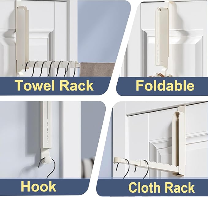 Majewel 2 Pack Adjustable Over The Door Drying Rack for Laundry, Foldable Drying Rack for Clothes, Bags, Towels, Bathroom, White