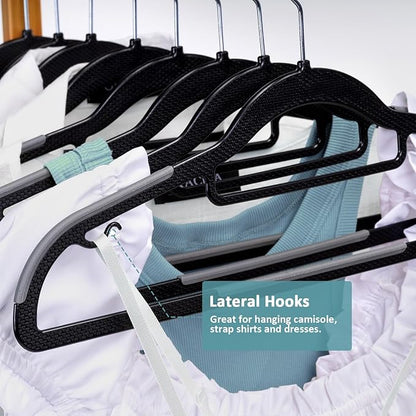 LMTrystFit 50 Pack Coat Hangers, Space-Saving, Non-Slip, Sturdy Heavy Duty Hangers for Suit, 0.2 Inches Slim Plastic Clothes Hangers, 360° Swivel Hook for Suit/Clothes, Black and Dark Gray