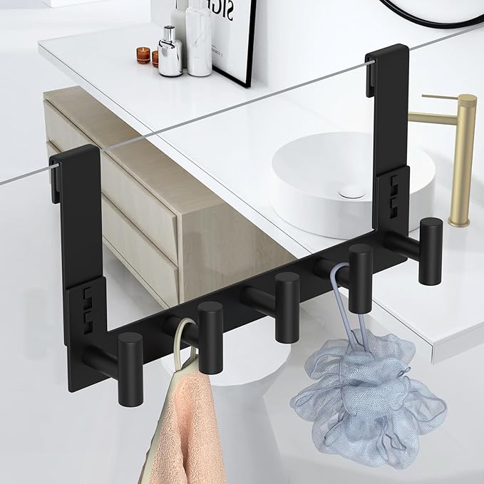 VINHOLD Extended Robe Door Hooks, Heavy Duty Stainless Steel Towel Hooks for Frameless Glass Shower Doors, Towel Hanger Rack, Shower Hooks for Bathroom (Black, 1 Pack)