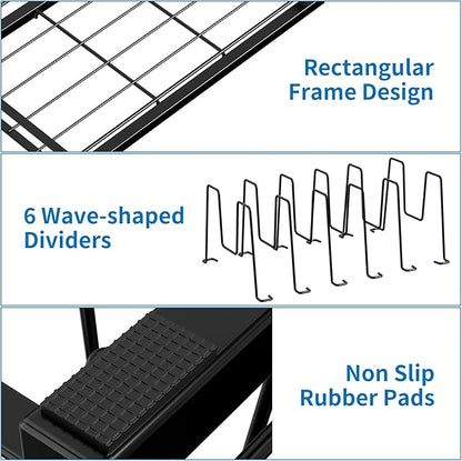 GAGUIUP Food Container Lid Organizer, Adjustable 6 Dividers Full-Metal Pot and Pan Organizer Rack for Kitchen Cabinets, Drawers, Cupboards, Pantry Shelves Storage, Black