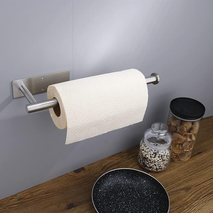 Paper Towel Holders,Paper Towels Rolls - for Kitchen,Wall Mounted Paper Towel Roll Holder for Kitchen, Bathroom,Both Available in Adhesive and Screws,Stainless Steel-Silvery