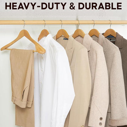 ELONG HOME Suit Hangers, 6 Pack Heavy Duty Wooden with Extra Wide Shoulder, 17.5" Luxury Coat for Closet, Natural with 360 Swivel Hook & Strong Pant Bar