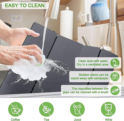 Large Dish Drying Mat for Kitchen Counter,24"×16"Fast Dry Pad Absorbent Countertop Mat, Heat-resistant Mat,Diatomaceous Earth Mats,Gray