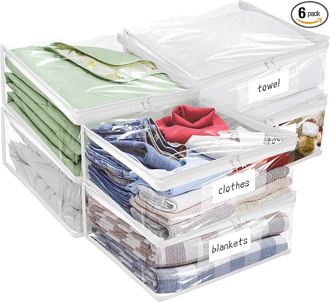 Plastic Storage Bags with Easy-Glide Zipper, Pack of 6, Durable Clear Vinyl Zippered Storage Bags for Clothes Sweaters Comforters Blankets Sheets Bedding (24 x 20 x 11 Inch)