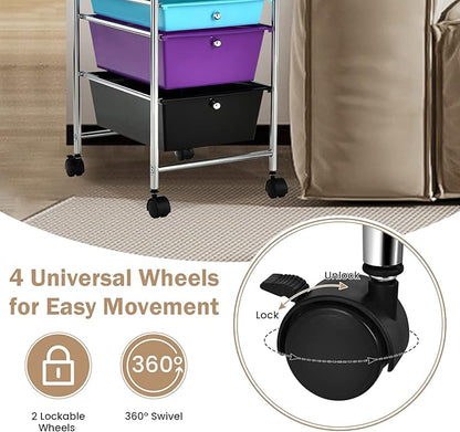 Happygrill 6-Drawer Organizer Cart Tools, Mobile Utility Storage Cart with Removable Drawers & Lockable Wheels, Rolling Storage Cart with Wheels for Home Office,Multicolor