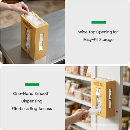 Extra Large Bamboo Grocery Bag Holder for Plastic Bags, Under Sink Cabinet or Wall Mounted Organizer, Space-Saving Bag Dispenser for Kitchen, Pantry, Laundry Room, Garage