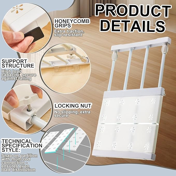 Gerrii 4 Pcs Closet Tension Shelf Rod Expandable Shelf Locker Organizer Adjustable Metal Storage Rack Scalable Layered Divider Separator for Cabinet Wardrobe Kitchen Bathroom (10.83''-17.91'')