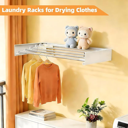 Wall Mounted Clothes Drying Rack 32", Heavy Duty Collapsible Space Saving Laundry Drying Rack with 50 lb Capacity, Drying Rack Clothing Foldable, 5 Rods, White