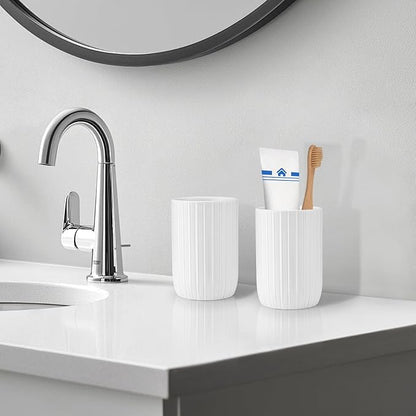 UHEY HOME Bathroom Tumbler Cup Ceramic 2Pcs 12.6oz Reusable Toothbrush Cup 375ml,Toothbrush Holder for Your Bathroom (White)