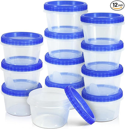 ISUSSER 12 Pack Freezer Containers with Lids, 16 Oz Stackable Reusable Plastic Storage Container, Airtight Plastic Food Storage Containers with Twist Top Lids for Food Soup Jello Sauce