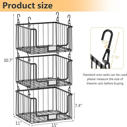3-Pack Laundry Basket, Wire shelves for Laundry Room Space Saving-Metal Laundry Basket Holder,14.5"D x 10.5"W,Black