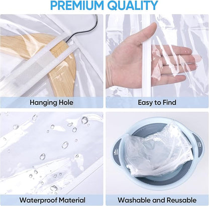 BALEINE 60'' Clear Garment Bags, 6 Packs PEVA Dress Bag for Closet Clothes Dresses Suit Coats Storage (Clear, 6PK)