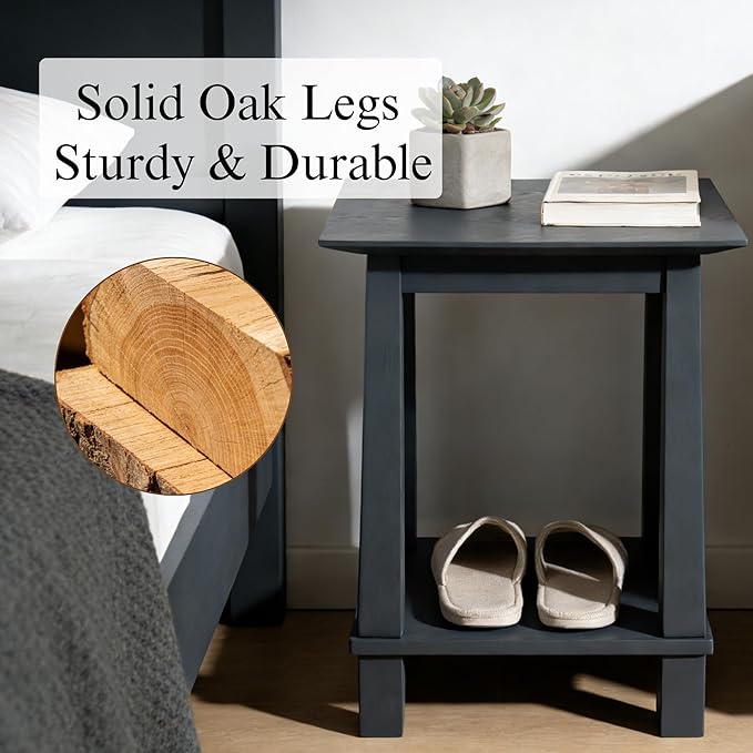 chairus Square Nightstands Set of 2, Modern Accent End Table with 2-Tier Storage Shelf, Solid Wood Small Side Table for Living Room/Bedroom, Black