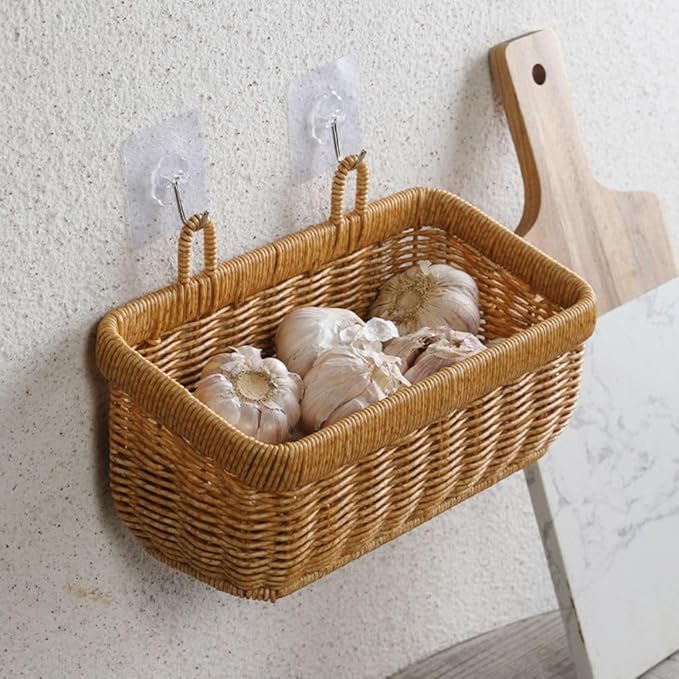 Wall Hanging Basket for Organizing,Hand-Woven Hanging Storage Baskets Wall Storage for Kitchen and Bathroom(S)