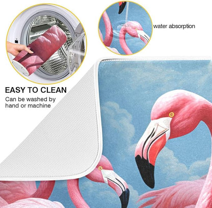 Lifelike Beautiful Pink Flamingo Microfiber Dish Drying Kitchen Countertop Table Protector Multipurpose Counter Rack Sink Drainer Pad (16" x 18")
