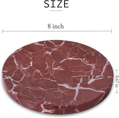 8" Natural Travertine Ring Dish Jewelry Tray for Women Gift - Marble Trinket Dish for Key Earring Nightstand - Candy,Fruit, Nut, Snack Serving Tray for Table, Home Decor (French Red Marble)