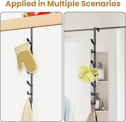 Over The Door Hooks, Metal Door Hooks for Hanging,Door Purse Organizer for Door Coat Hanger, Back of Shower for Hanging Towel Rack Clothes, Hat, Bathroom Bathroom Dorm Bedroom Closet (Black-2Packs)