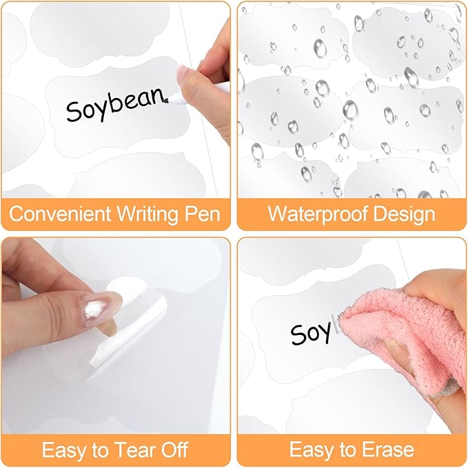 273 Pcs Labels for Jars, Waterproof Reusable Chalkboard Labels for Food Containers, Bottles, Blackboard Stickers with 1 Erasable Chalk Marker (Clear)