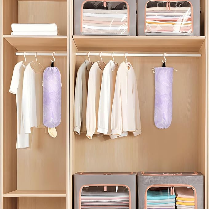 1 PC Plastic Bag Holder Wall Mount Grocery Bag Holder Shopping Bag Trash Bag Storage Organizer Dispenser for Kitchen Closet 22 x 9 Inch Marble Purple