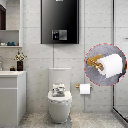 Toilet Paper Holder Self Adhesive Roll Holder Wall Mount for Bathroom and Washroom No Drilling SUS304 Stainless (Brushed Gold, 2)