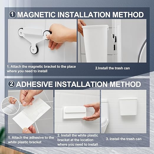 2 Pcs 2.1 Gallon Magnetic Hanging Trash Can Wall Mounted Plastic Garbage Container Lint Bin for Laundry Room Hanging BBQ Utensils Organizer Holder for Kitchen Cabinet Bedroom Bathroom Camping