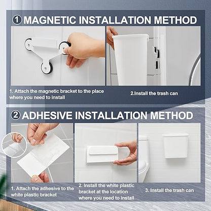 2 Pcs 2.1 Gallon Magnetic Hanging Trash Can Wall Mounted Plastic Garbage Container Lint Bin for Laundry Room Hanging BBQ Utensils Organizer Holder for Kitchen Cabinet Bedroom Bathroom Camping