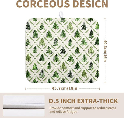 Wnoesat Christmas Dish Drying Mat for Kitchen Counter 16x18 Inch Sage Green Xmas Tree Drying Mats Winter Holiday Dish Drainer Pad Microfiber Absorbent Dish Draining Mat for Coffee Bar