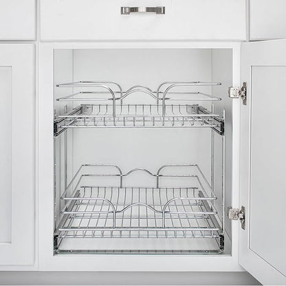 Rev-A-Shelf 2 Tier Kitchen Cabinet Pullout Shelf and Drawer Organizer Slide Out Pantry Storage Basket in Multiple Sizes, 21 x 22 In, 5WB2-2122CR-1