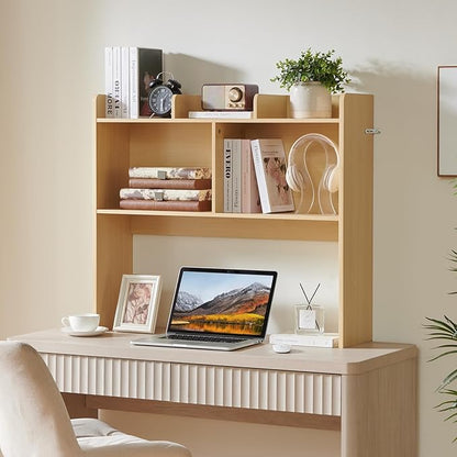 Desktop Bookshelf, Wooden Desk Storage Hutch with 5 Shelves, 3-Tier Desktop Display Organizer Rack for Office Home (Natural, 5 Shelves B)
