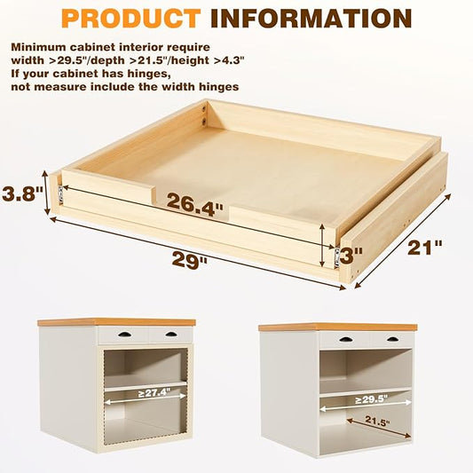 Pullout Cabinet Organizer, 29''W×21''D×3''H Slide Out Shelves for Kitchen Cabinets, Pull out Drawers for Kitchen Cabinets, Pantry, Bathroom, & Storage Organization