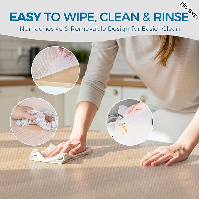 Hersvin Shelf Liners, 16in x 20ft Kitchen Drawer Mats, Non-Adhesive EVA Cupboard Protector, Cabinet Lining, Refrigerator Liner (Clear Dot, 40.7x610cm)