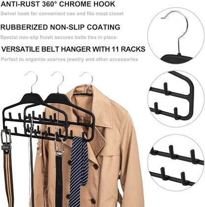 FairyHaus Belt Hanger Organizer 2 Pack, Non Slip Tie Rack Holder, Durable Hanging Closet Accessory Hooks for Belts, Ties, Jewelry, Scarves, Black