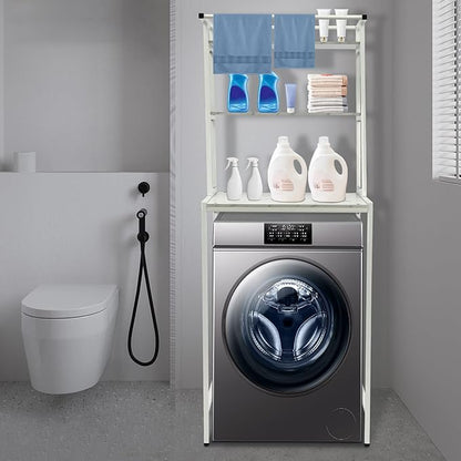 Over The Washer and Dryer Storage Shelf, 3-Tier Bathroom Room Shelf Storage Utility Rack Over The Toilet Washer Dryer Heavy Duty Laundry Room Organizer Bathroom Space Saving Organizer (White+Marble)
