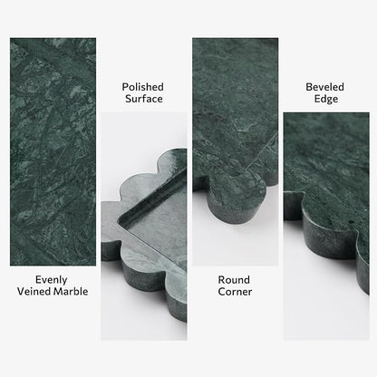 Faticdorr Natural Marble Scalloped Tray 10.8" x 8", Marble Vanity Tray for Jewelry Trinket Cosmetics Perfume Candle, Luxury Decorative Trays for Bathroom Kitchen Dresser Countertop, Green