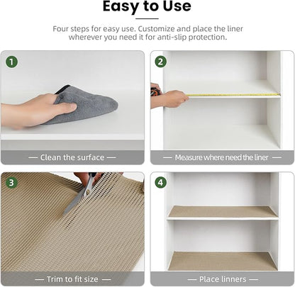 BAGAIL Drawer and Shelf Liner, 17.5 in X 20 Ft Non-Adhesive Shelf Liners for Kitchen Cabinets, Thick Strong Grip Liners for Desk, Shelves, Bathroom Drawers, Cabinet Protection - Beige