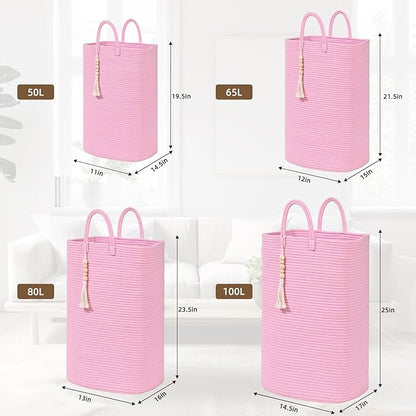 Woven Laundry Basket for Clothes, 65L Large Rectangle Laundry Hampers, Nursery Storage Basket for Toys, Tall Dirty Clothes Hamper for Bedroom Aesthetic, Bathroom, Laundry Room