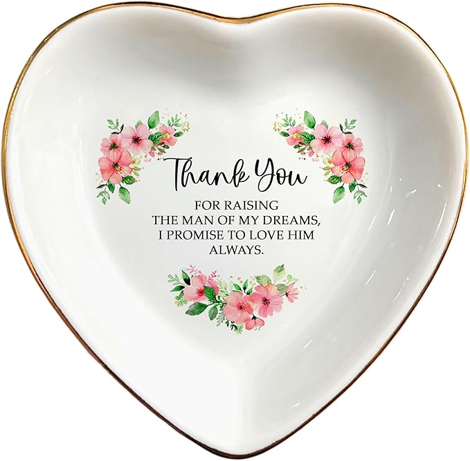 Clover89 Floral Heart-shaped Ring Dish for Mother-in-law-Trinket Tray, Jewelry Dish Gifts For Mom-In-Law Mother's Day, Wedding, Birthday, Christmas Gift from Bride, Daugter-in-law