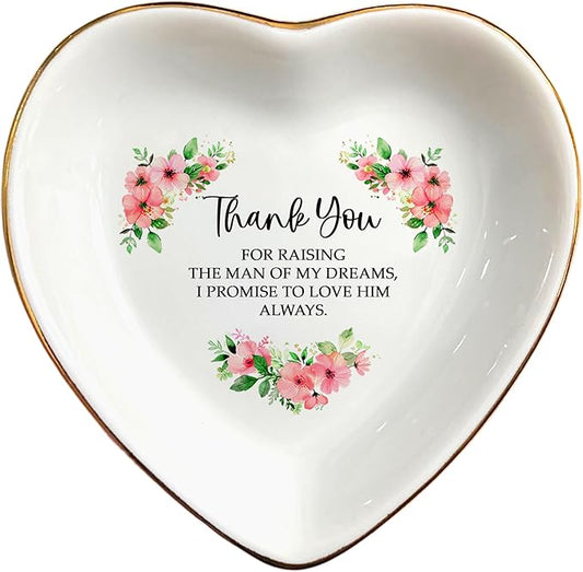 Clover89 Floral Heart-shaped Ring Dish for Mother-in-law-Trinket Tray, Jewelry Dish Gifts For Mom-In-Law Mother's Day, Wedding, Birthday, Christmas Gift from Bride, Daugter-in-law