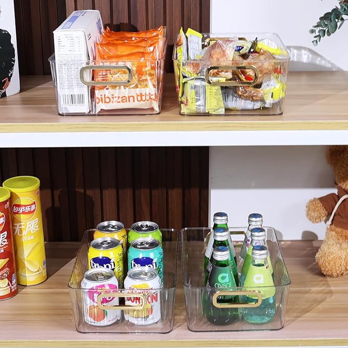 Ziglous Clear Plastic Organizing Bins, Plastic Pantry Storage Baskets for Fridge, 6-Packs