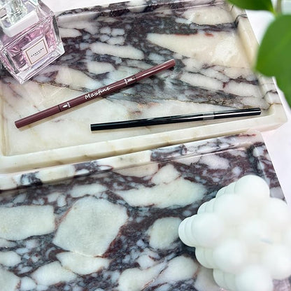 OAIQNUJ Natural Marble Vanity Tray, 9.8"x5.9" Genuine Calacatta Viola Marble Tray for Bathroom/Kitchen/Dresser