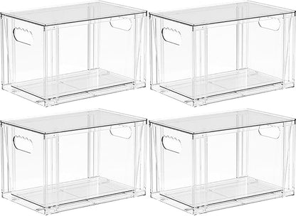 Yieach 4 Pack Large Stackable Storage Drawers,Clear Acrylic Drawer Organizers and Baby Bottle Organizer for Countertop,Cabinet,Bathroom,Pantry,Office Closet Organizers and Brightroom Storage Bins