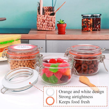 Flrolove 5 oz Glass Jars with Airtight Lid,Small Leak Proof Rubber Gasket Glass Canisters,Glass Food Storage Container for Kitchen,Jam,Spice, Cereal, Beans,Cookies